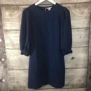 H&M Navy Blue Midi Puff Sleeve Sheath Dress Size 4